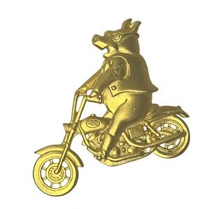 Vintage JJ Gold Pig on Motorcycle Brooch